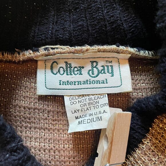 Vintage Sweater Womens Size Medium M Gold Metallic Knit Party Cocktail Mock Neck - Picture 8 of 12